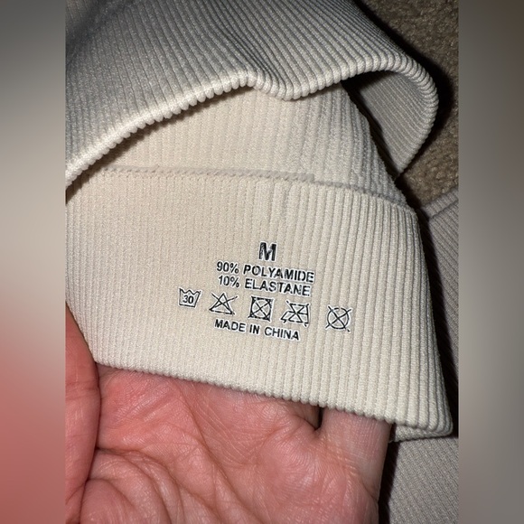 Beige Ribbed Two-Piece Workout Set - Picture 3 of 3